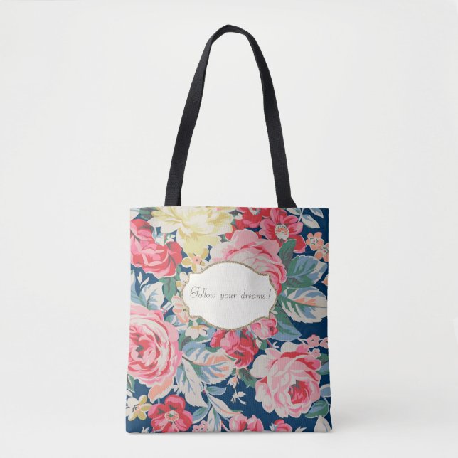 Bolso De Tela Flores románticas adorables - Mensaje motivacional (Anverso)