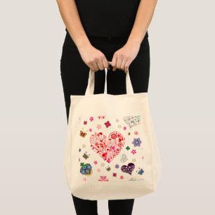 Bolso De Tela Flores románticas de corazón rosado Rubor de prima
