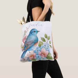Bolso De Tela Flores románticas y pájaro azul