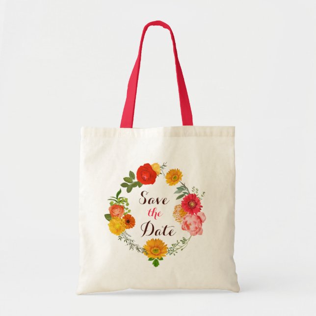 Bolso De Tela Flores Rosa, Amarilla Y Rojas (Frente)