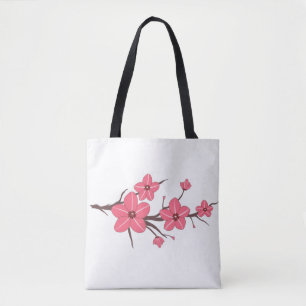 Bolso De Tela Flores rosa cereza.