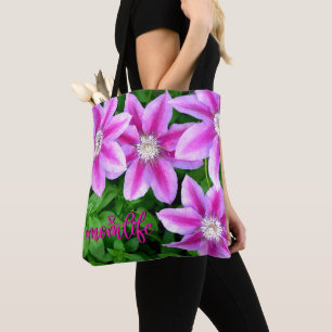 Bolso De Tela Flores rosa clematis mami botánica verde
