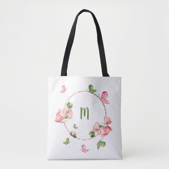 Bolso De Tela Flores rosa románticas (Anverso)