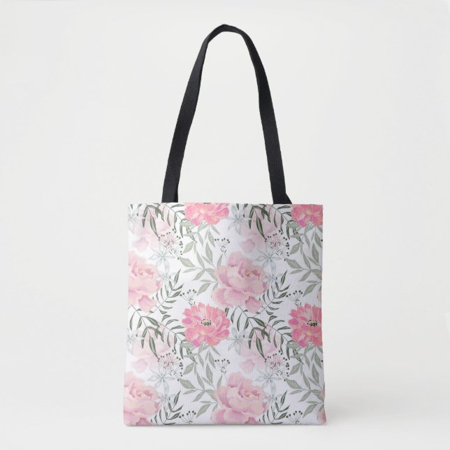 Bolso De Tela Flores rosa rosadas de peonis (Anverso)