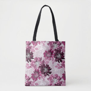 Bolso De Tela Flores rosa y burdeos sobre rosa polvoriento