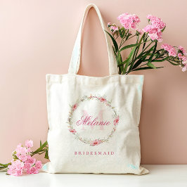 Bolso De Tela Flores rosadas con monograma personalizado