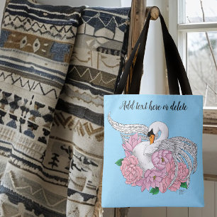 Bolso De Tela Flores rosadas de cisne blanco