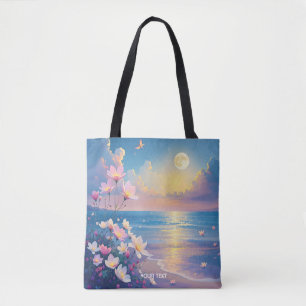 Bolso De Tela Flores rosadas de nata en el mar
