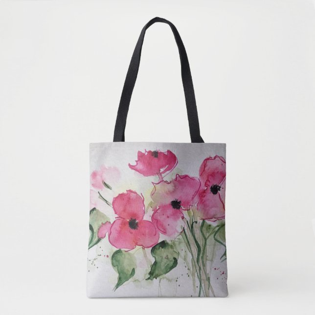 Bolso De Tela Flores rosadas en acuarela (Anverso)