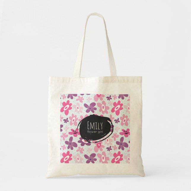 Bolso De Tela Flores rosadas lindo Patrón sinusal Flor Niña (Frente)