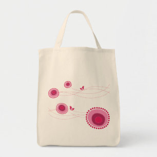 Bolso De Tela Flores rosadas punteadas y pájaros felices maletas