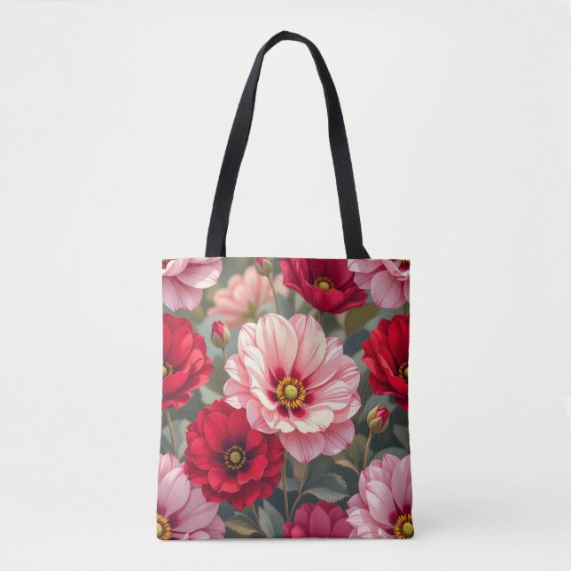 Bolso De Tela Flores rosadas, rojas y malvas (Anverso)