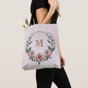 Bolso De Tela Flores rosadas románticas y hojas verdes