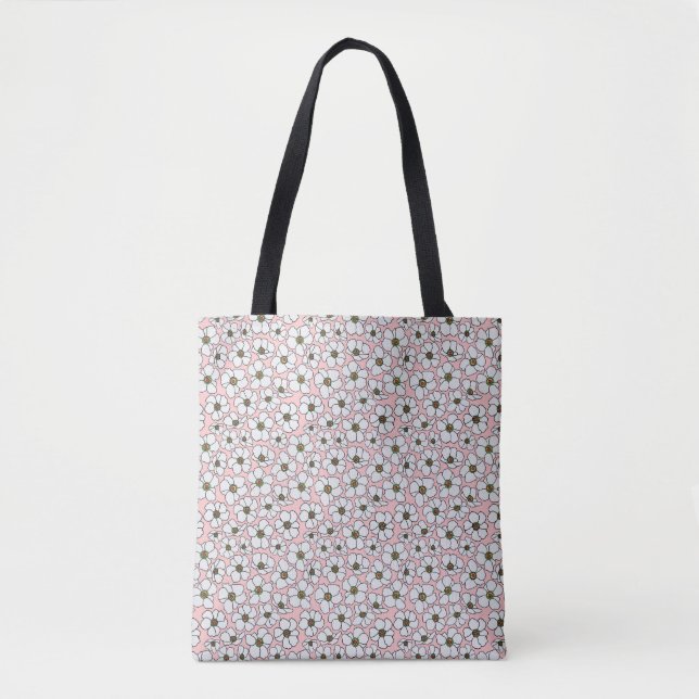 Bolso De Tela Flores Rosadas y Blancas (Anverso)