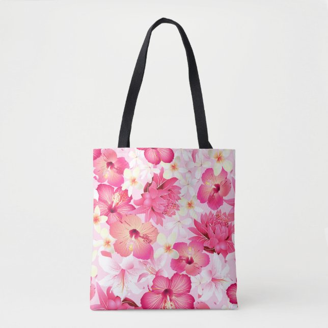 Bolso De Tela Flores rosadas y blancas tropicales (Anverso)