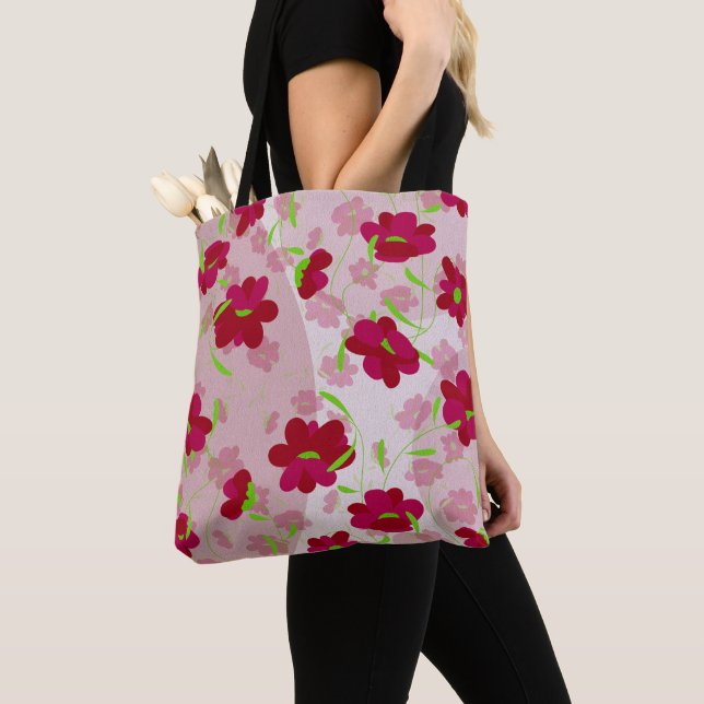 Bolso De Tela Flores rosadas y rojas - Floral (Detalle)