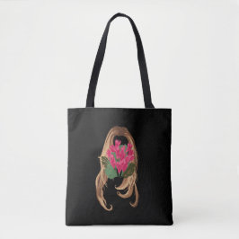 Bolso De Tela Flores rosadas y rostro de mujer