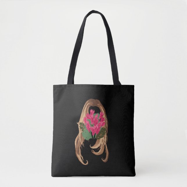 Bolso De Tela Flores rosadas y rostro de mujer (Anverso)