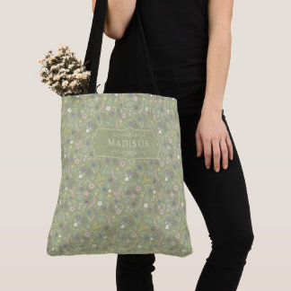 Bolso De Tela Flores rosadas y verdes salvia Patrón floral boho