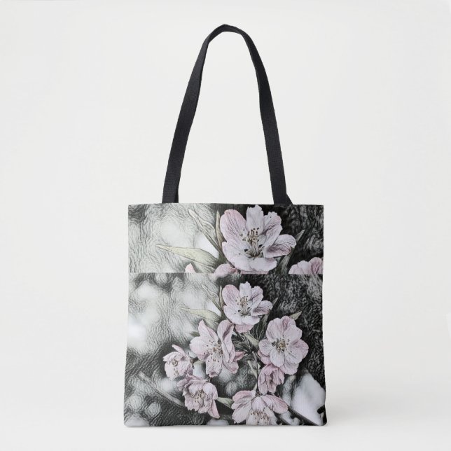 Bolso De Tela Flores rosas antiguas en una rama (Anverso)