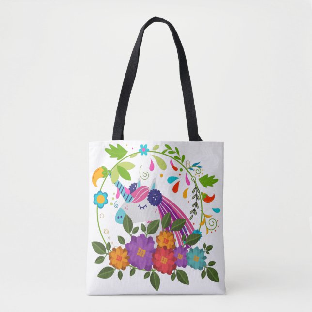 Bolso De Tela Flores rosas bonitos matan a Navidades unicornios  (Anverso)