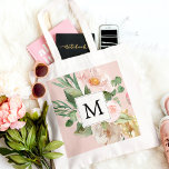 Bolso De Tela Flores rosas color agua modernas monogramadas<br><div class="desc">Flores rosas color agua modernas monogramadas</div>
