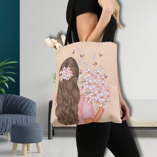 Bolso De Tela Flores rosas color de agua dulce monogramadas para