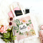 Bolso De Tela Flores rosas color de agua modernas y nombre<br><div class="desc">Flores rosas color de agua modernas y nombre</div>