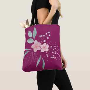 Bolso De Tela Flores rosas con hojas verdes