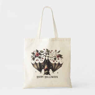Bolso De Tela Flores rosas de Halloween Malvado Bat Green Leaves