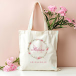 Bolso De Tela Flores rosas monográficas personalizadas<br><div class="desc">La Bolsa de Tote con Flores Rosadas de Monograma Personalizado es un regalo muy elegante, perfecto para damas de novias o celebraciones de soltera. Con un delicado diseño de acuarela con flores rosadas y vegetación, este tote se puede personalizar con una letra y un nombre para un toque personal. Su...</div>