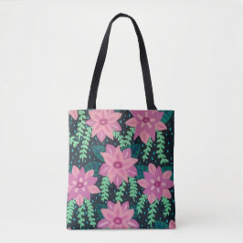Bolso De Tela Flores rosas sobre fondo negro