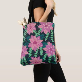 Bolso De Tela Flores rosas sobre fondo negro
