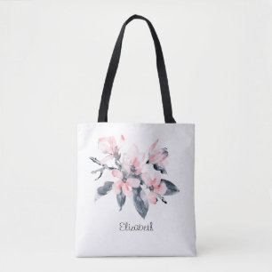 Bolso De Tela Flores rosas y grises acuarela clásica