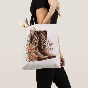Bolso De Tela Flores rurales occidentales con boots de vaquero