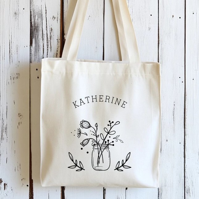 Bolso De Tela Flores rusticas de mason jar personalizadas (Subido por el creador)