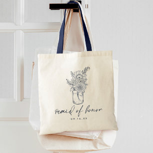 Bolso De Tela Flores Rústicas en Tarro de Mason Caligrafía Dama