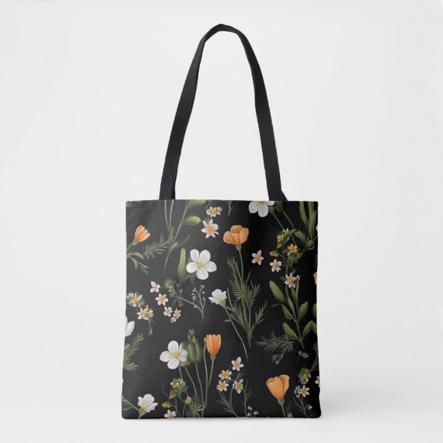Bolso De Tela Flores salvajes fondo negro (Anverso)