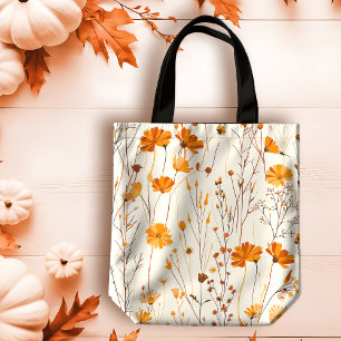 Bolso De Tela Flores salvajes Naranjas de lujo al crema