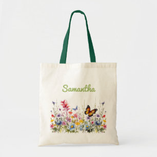 Bolso De Tela Flores silvestres acuarela
