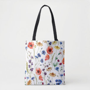 Bolso De Tela Flores silvestres Acuarela Poppy Fondo Chamomile