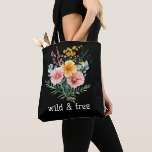 Bolso De Tela Flores silvestres acuarela rosa amarillo Salvaje y
