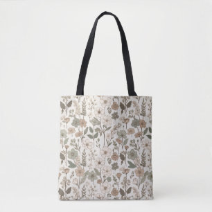 Bolso De Tela Flores silvestres aireadas en crema y salvia