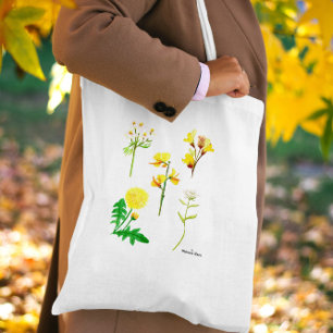Bolso De Tela Flores silvestres amarillas delgadas en acuarela.