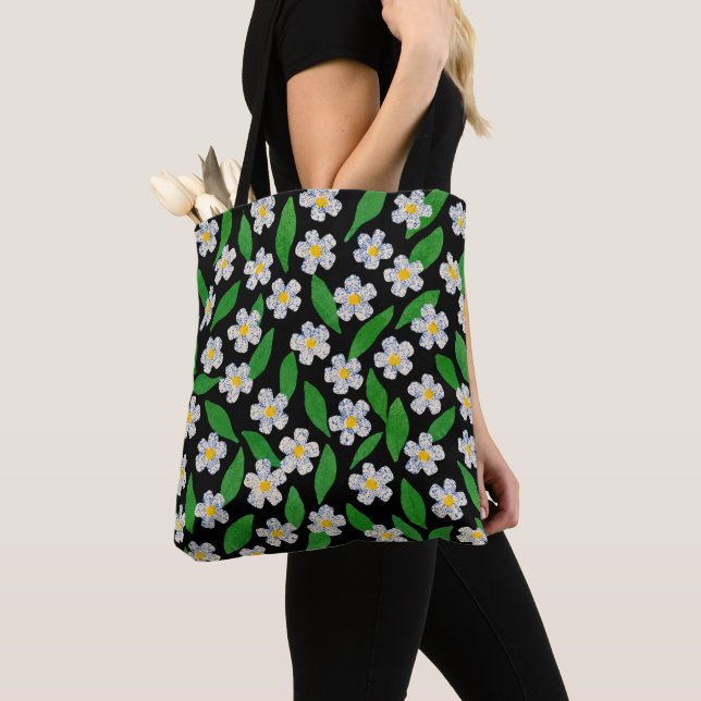 Bolso De Tela Flores silvestres azules y blancos  (Detalle)