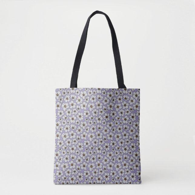 Bolso De Tela Flores silvestres boho sobre lavanda  (Anverso)