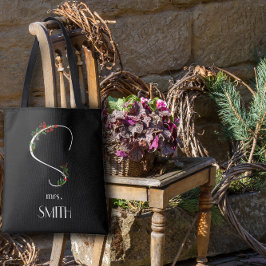 Bolso De Tela Flores silvestres color de agua monograma rojo bla