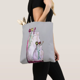 Bolso De Tela Flores silvestres de acuarela caprichosas en un ja