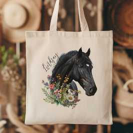 Bolso De Tela Flores silvestres de caballo negro con nombre Pers