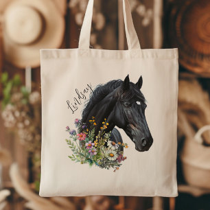 Bolso De Tela Flores silvestres de caballo negro con nombre Pers